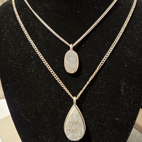 Nordstrom Druzy Quartz Silver Double Pendant Necklace - Picture 2 of 2